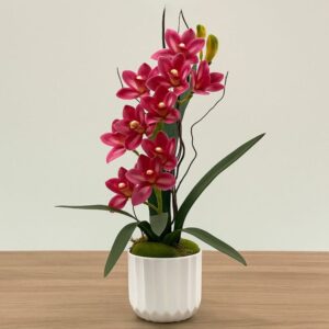 Arranjo de Mesa com Vaso e Flores Permanentes – Modelo Moderno com Orquídeas Decorativas